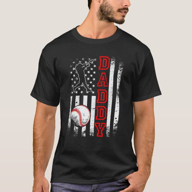 Camiseta Baseball Daddy American Flag  Vintage Baseball (Frente)