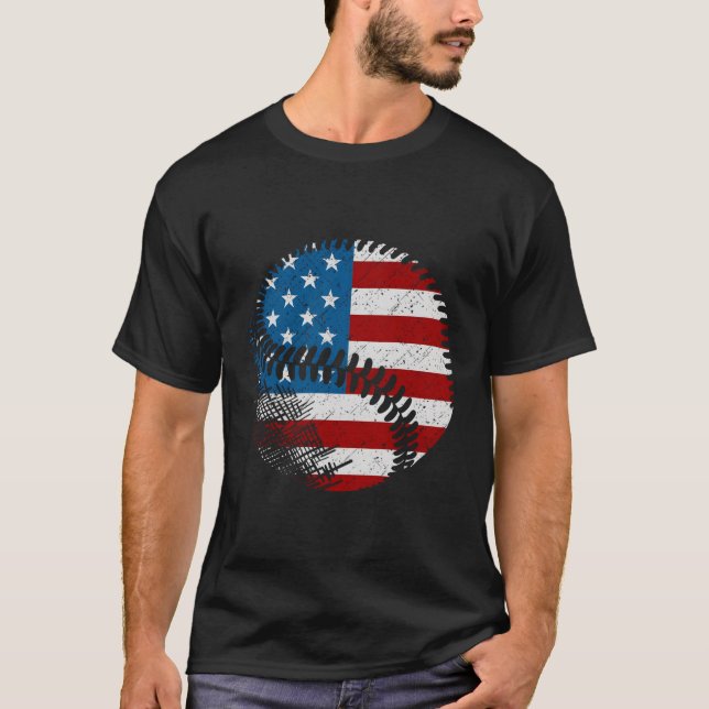 Camiseta Baseball de Bandeira Americana (Frente)