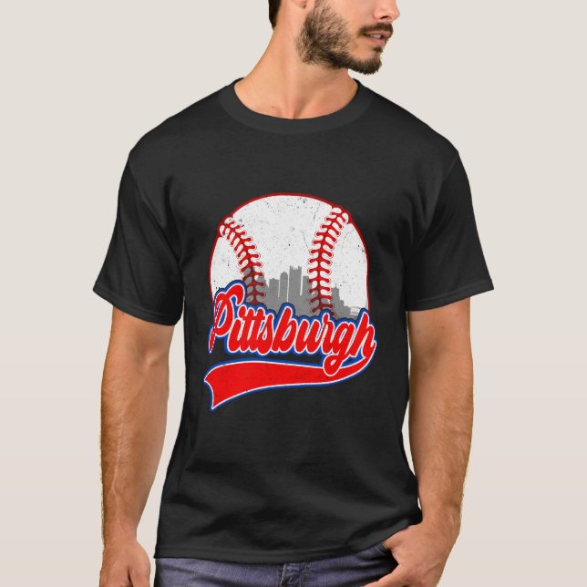 Camiseta Baseball de Cityscape em Pittsburgh (Frente)