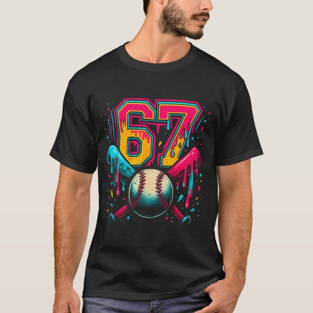 Camiseta Baseball Drip 6 7 Number 67 Six Seven Meme Mens Bo (Frente)