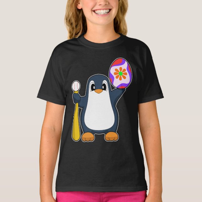 Camiseta Baseball em Páscoa de pinguim (Frente)
