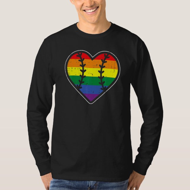 Camiseta Baseball Heart Sport LGBTQ Rainbow Flag Gay Pride  (Frente)