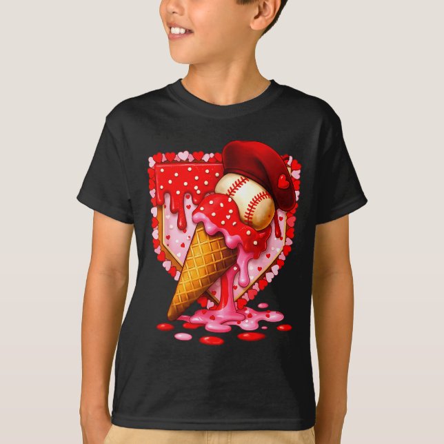 Camiseta Baseball Heart Valentine Baseball Ice Cream Drip B (Frente)