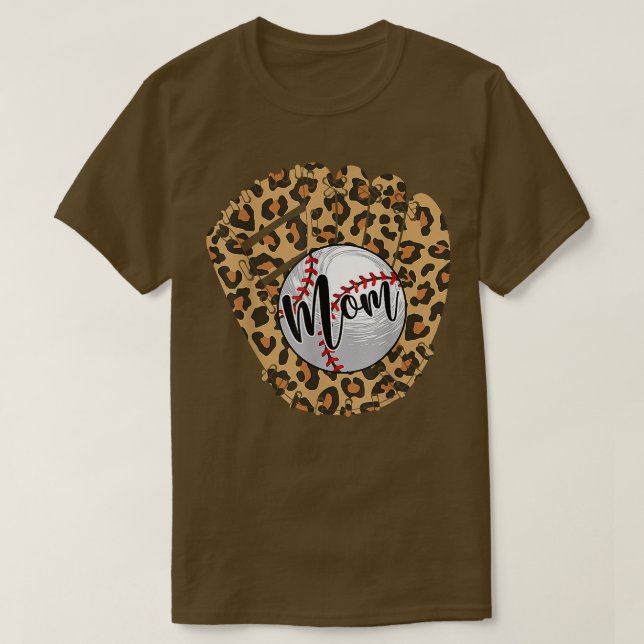 Camiseta Baseball Mãe Leopard Softball Dia de as mães 2 (Frente do Design)