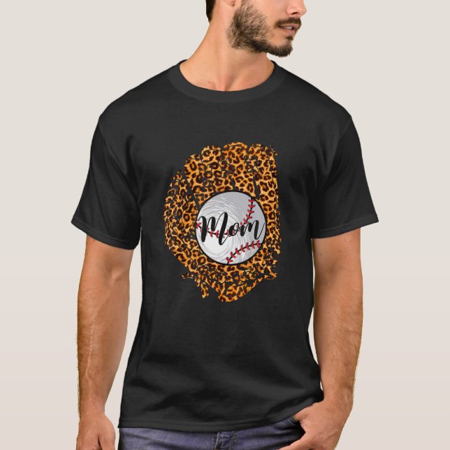 Camiseta Baseball Mãe Leopard Softball Dia de as mães 20 (Frente)