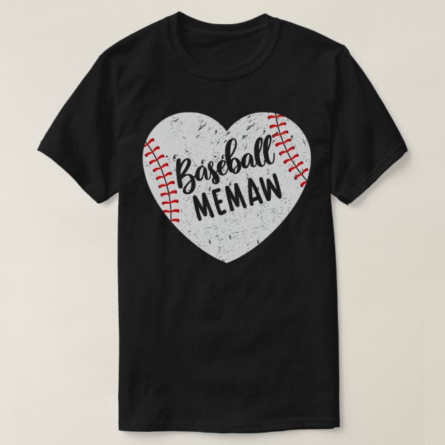 Camiseta Baseball Memaw Retro Coração Baseball Avó Mãe (Frente do Design)