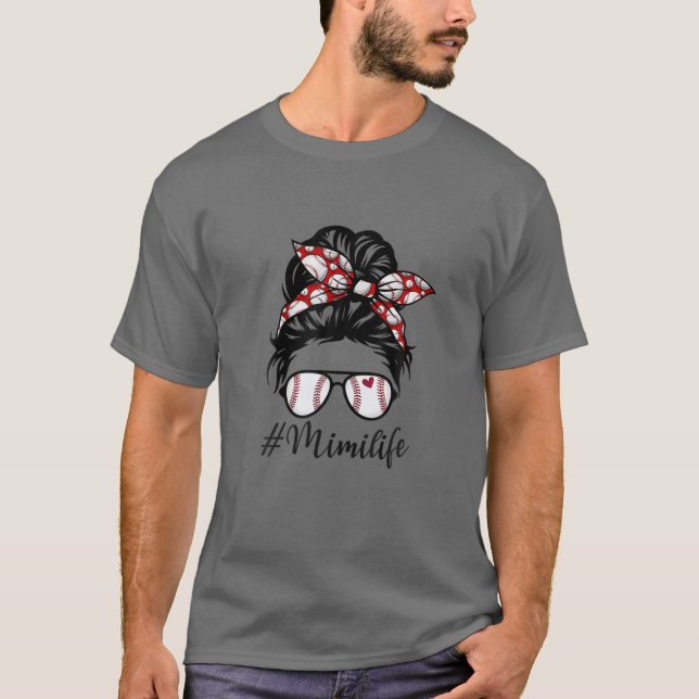Camiseta Baseball Mimi Life Messy Dia de as mães (Frente)