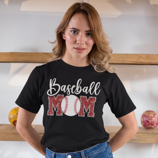 Camiseta Baseball Mom cute bright red text (Criador carregado)