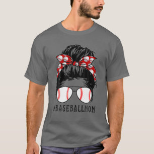 Camiseta Baseball Mom Messy Bun Proud Mama Baseball Scarf S