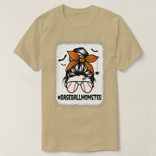 Camiseta Baseball Momster Para Mulheres Halloween Mãe Mensa (Frente do Design)