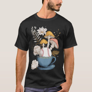 Camiseta Baseball Mulheres Cogumelos Cottagecore Floral Nat