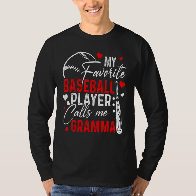 Camiseta Baseball My Favorite Player Calls Me Gramma Heart  (Frente)