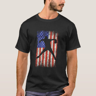 Camiseta Baseball Pitcher Usa Flag Americana Lançando Silho