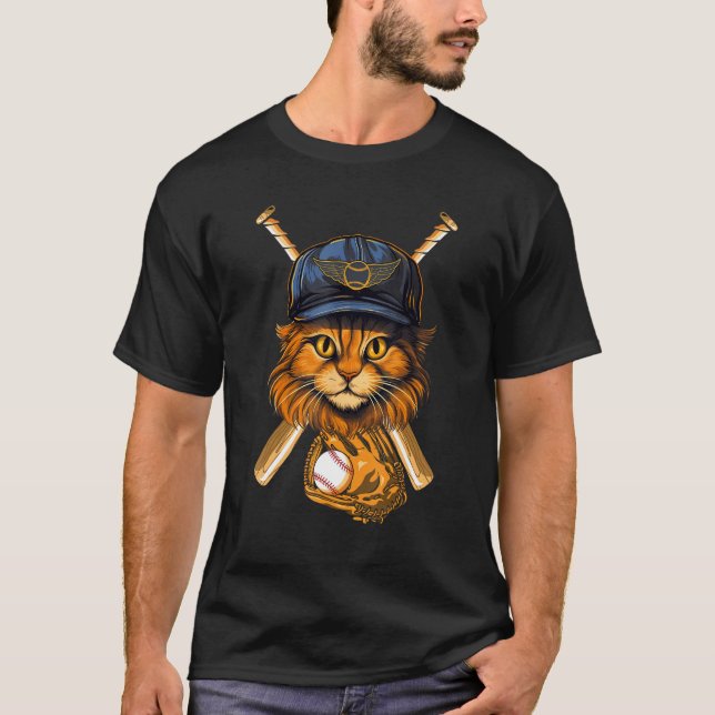 Camiseta Baseball Player Cat Kitten Pitcher Batter Catcher  (Frente)