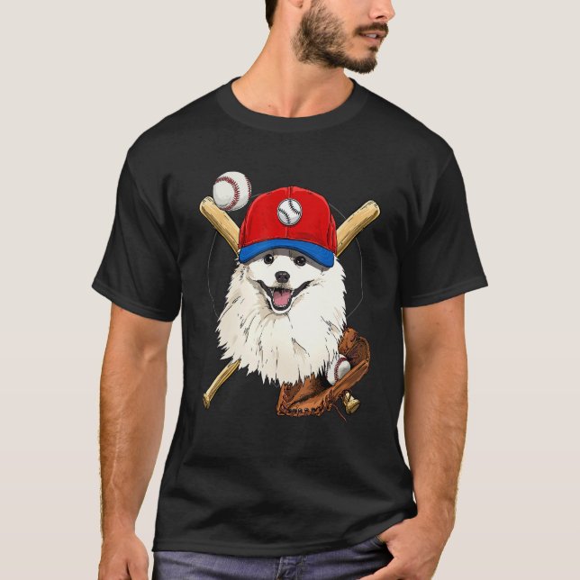 Camiseta Baseball Player Coaches American Eskimo Pitcher Ca (Frente)