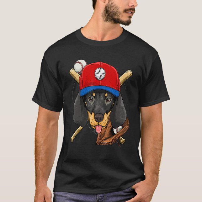 Camiseta Baseball Player Coaches Dachshund Weiner Dog Pitch (Frente)
