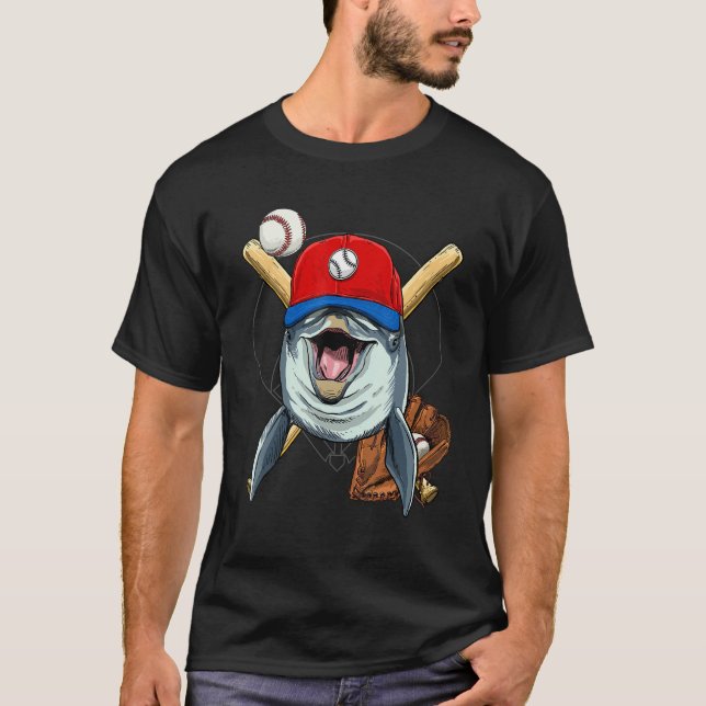 Camiseta Baseball Player Dolphin Whale Pitcher Catcher Base (Frente)