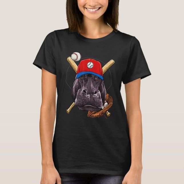 Camiseta Baseball Player Hippopotamus Pitcher Catcher Baseb (Frente)