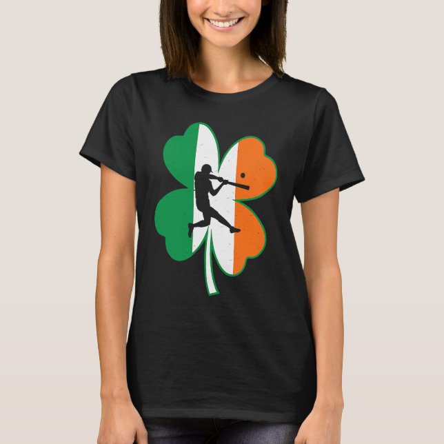 Camiseta Baseball Player Lucky Shamrock Ireland Flag St Pat (Frente)
