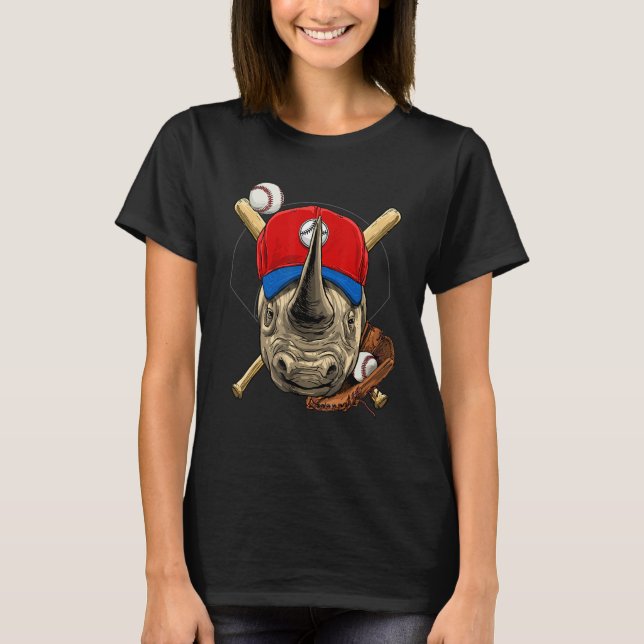 Camiseta Baseball Player Rhinoceros Pitcher Catcher Basebal (Frente)