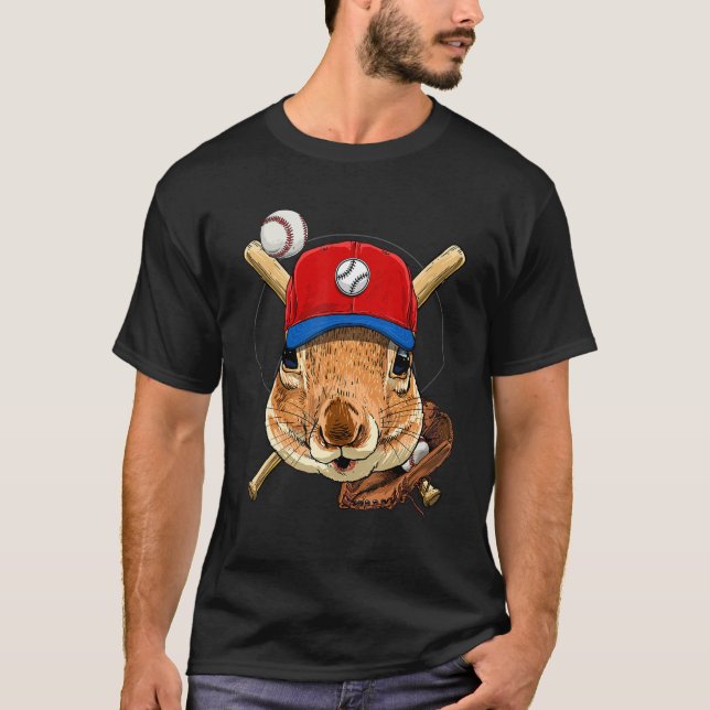 Camiseta Baseball Player Squirrel Pitcher Catcher Baseball  (Frente)