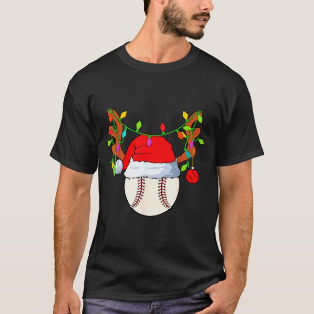 Camiseta Baseball Reindeer Santa Hat Christmas  (Frente)