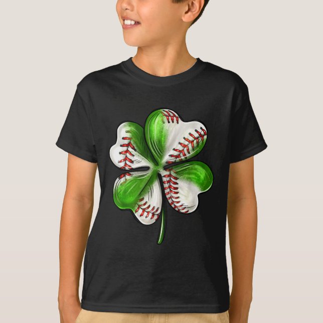 Camiseta Baseball Shamrock St Patrick's Day Clover With Bas (Frente)