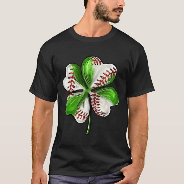 Camiseta Baseball Shamrock St Patrick's Day Clover With Bas (Frente)
