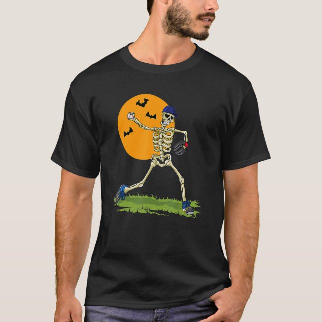 Camiseta Baseball Skeleton Halloween Men Meninos Baseball H (Frente)