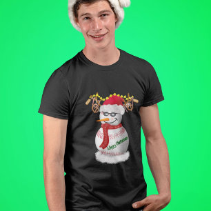 Camiseta Baseball Snowman Decorado com Snacks Populares