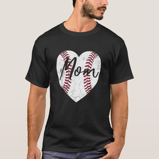 Camiseta Baseball Softball Heart Mom Mother's Day Mommy Mam (Frente)
