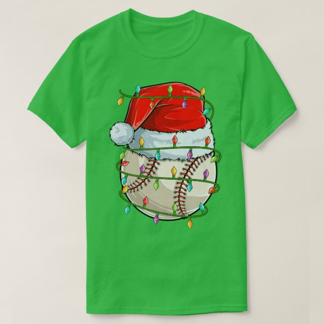 Camiseta Baseball Sports Lover Papais noeis Luzes de Natal  (Frente do Design)