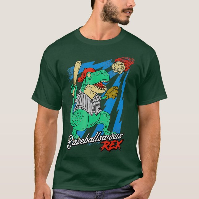 Camiseta Baseballsaurus T-Rex Dinossaur Jogando Baseball (Frente)