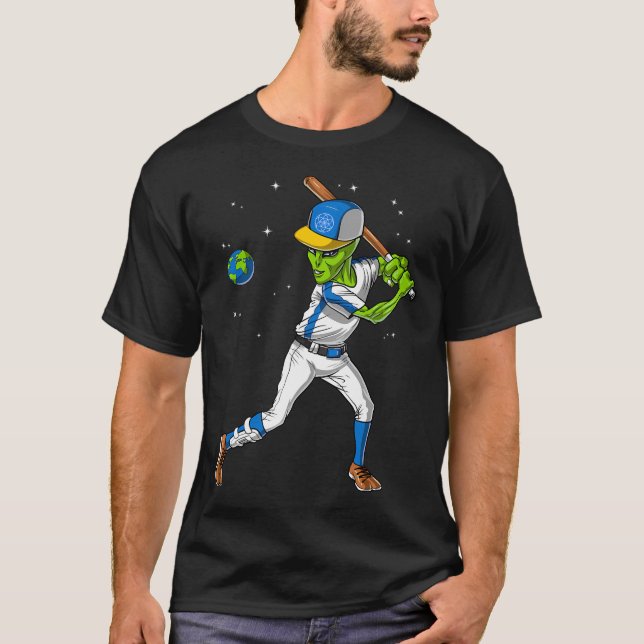 Camiseta Basebol de Alien Espacial (Frente)