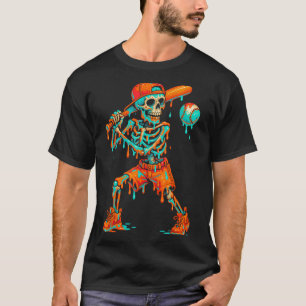 Camiseta Basebol de Halloween Esqueleto Sorvete Gotejamento