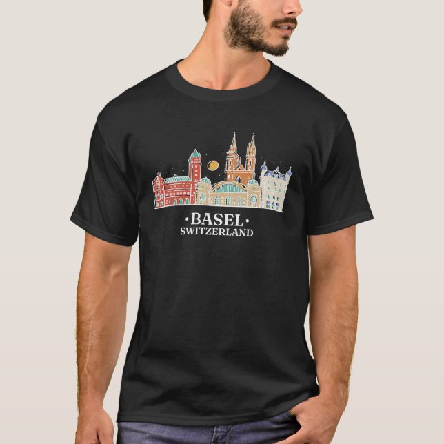 Camiseta Basel Switzerland Vintage Retro Skyline (Frente)