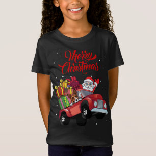 Camiseta Basenji Com Papai Noel No Cachorro Vermelho