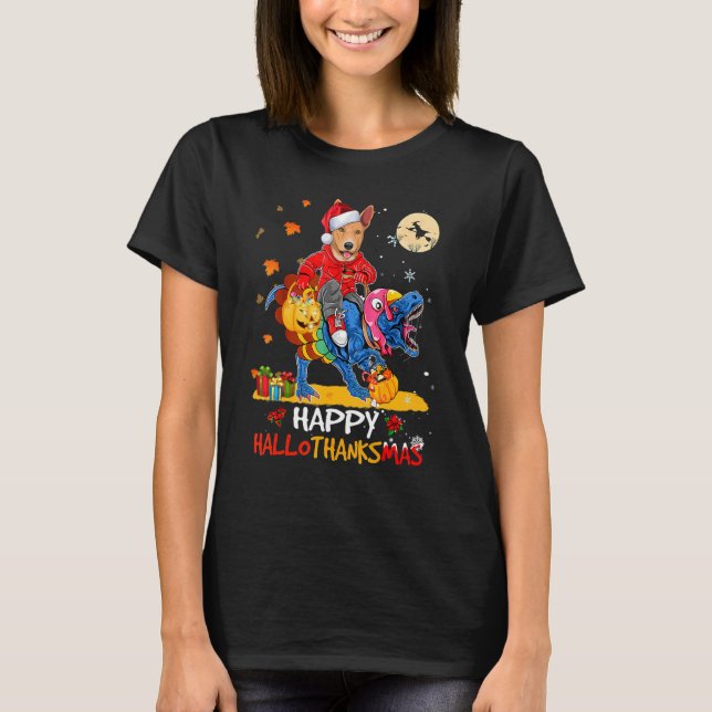 Camiseta Basenji Happy Hallothanksmas Dia das Bruxas (Frente)