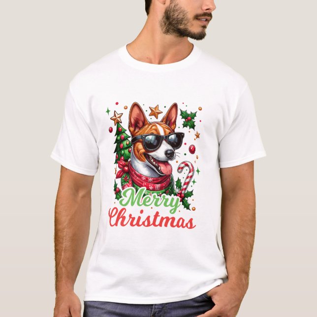 Camiseta Basenji Santa Hat Cheerful (Frente)