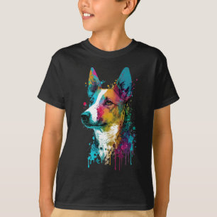 Camiseta Basenji - Splash de Tinta Néon de Grafite