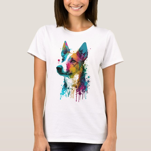 Camiseta Basenji - Splash de Tinta Néon de Grafite (Frente)