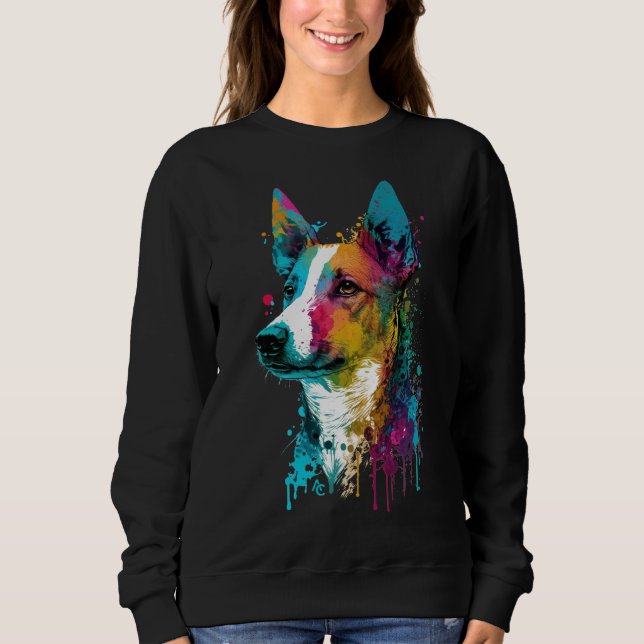 Camiseta Basenji - Splash de Tinta Néon de Grafite (Frente)