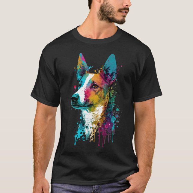 Camiseta Basenji - Splash de Tinta Néon de Grafite (Frente)