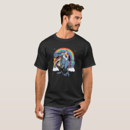 Camiseta Basenji Unicorn invadindo T rex Dinossaur