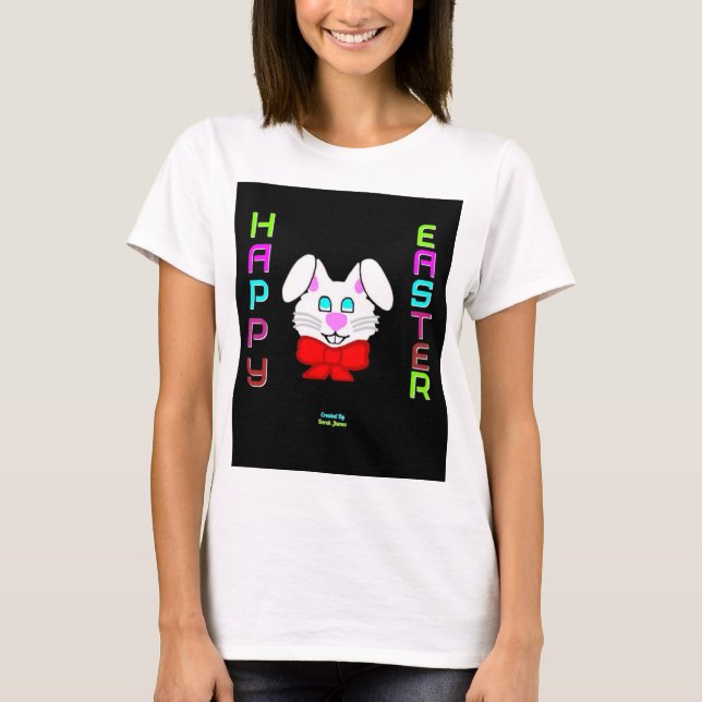 Camiseta Básica Branca de Coelhinha Páscoa feminin (Frente)