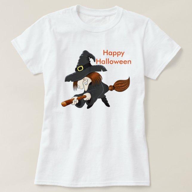 Camiseta básica/Bruxa das mulheres do Halloween (Frente do Design)