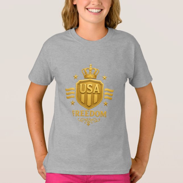 Camiseta Básica da Emblem Girls do Ouro da Liberda (Frente)