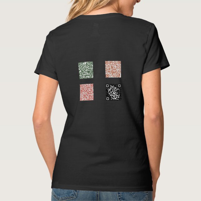Camiseta básica das irmãs Stella com códigos QR na (Verso)