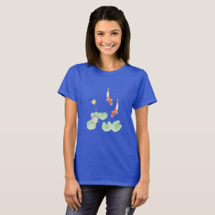Camiseta Básica das Mulheres de Azul Koi Pond