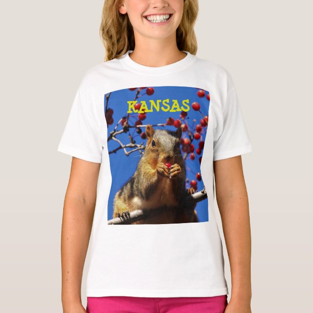 Camiseta Básica das Raparigas do Esquilo Kansas Fo (Frente)